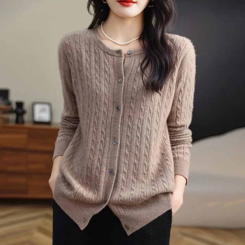Women Cardigans Spring Autumn Winter Long Sleeve Knitted Sweaters O-neck Thick Warm Fashin Korean Cardigan Slim Fit Tops 2026