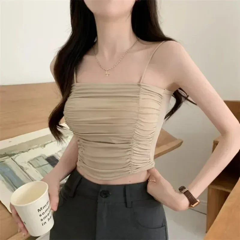 Top Women Sexy Shirts Sleeveless Tube Tops girls Tops With Suspenders Lady White Camisole Padded Bras Woman Clothing Corset Top
