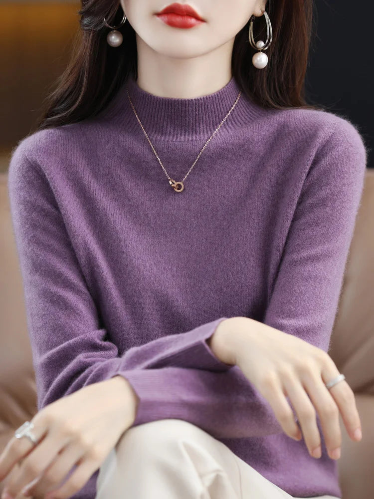 100% Merino Wool Cashmere Sweater Women Knitted Sweater Turtleneck Long Sleeve Pullovers Autumn Winter Clothing Warm Jumper Tops