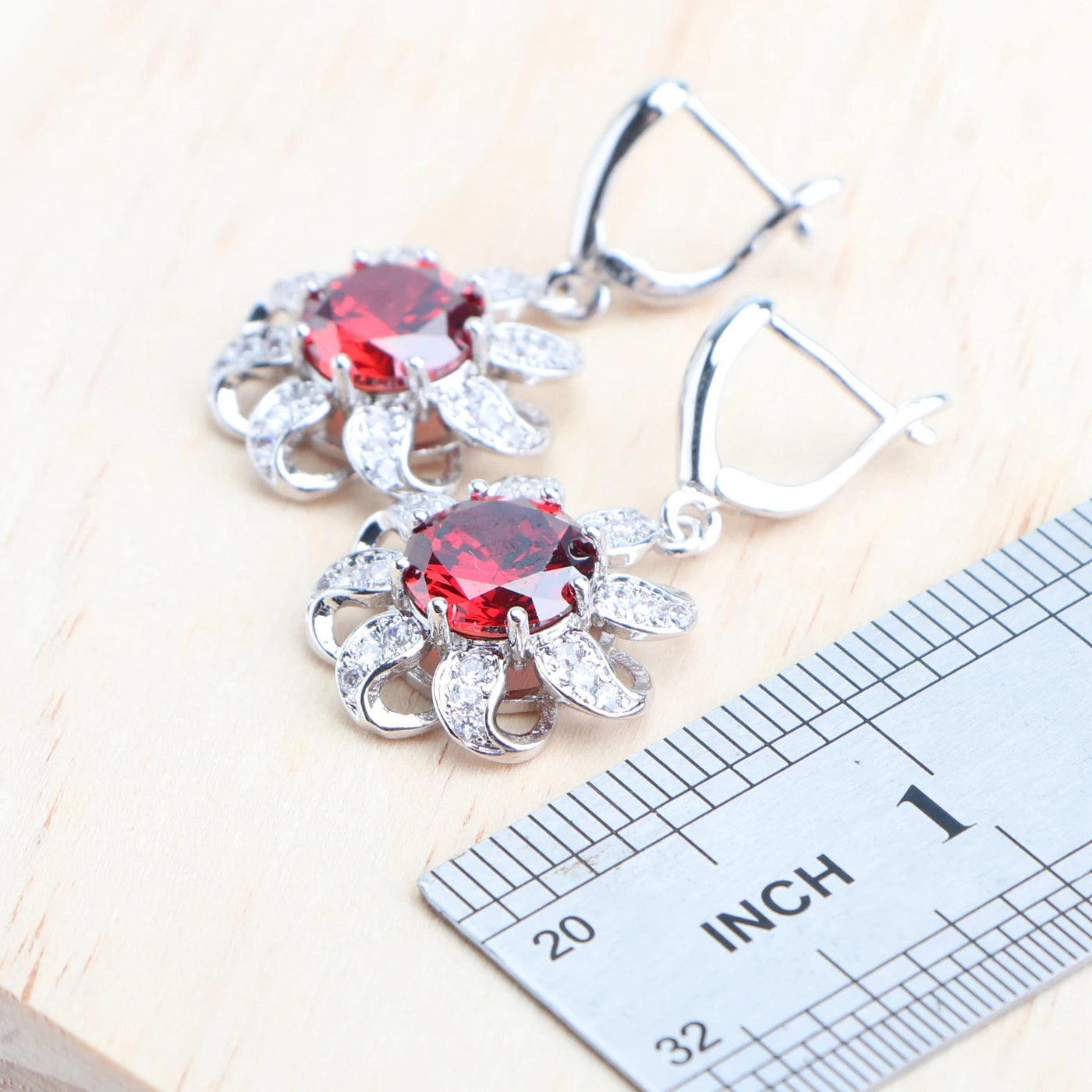 Round Red Zircon Wedding 925 Silver Jewelry Sets Bridal Jewelry Stones Earrings Rings Bracelets Pendant Necklace Set For Women