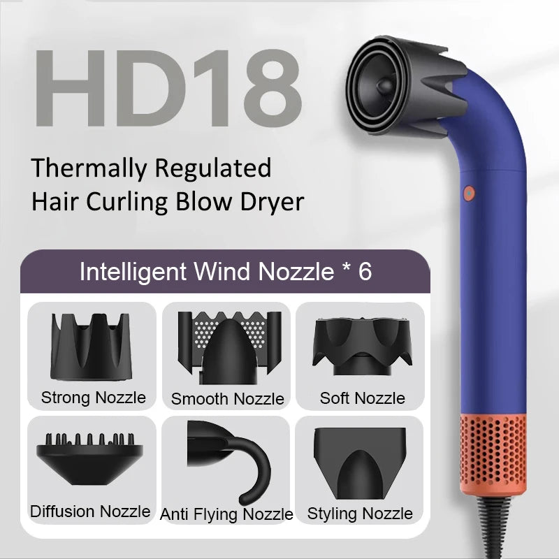 Hair Dryer 1400 Watt High Speed HairDryer Bend Pipe Professinal Hair-care Leafless Negative Ion Styling Tools with 6 Air Nozzles