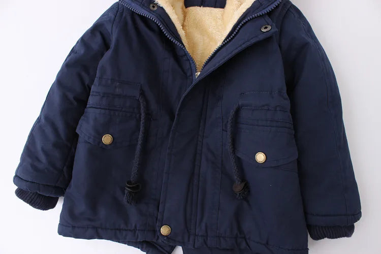 Winter Kids Clothes Plus Velvet Thicken Warm Jacket for Girls Casual Zipper Boys Outerwear Solid Versatile Children's Clothing
