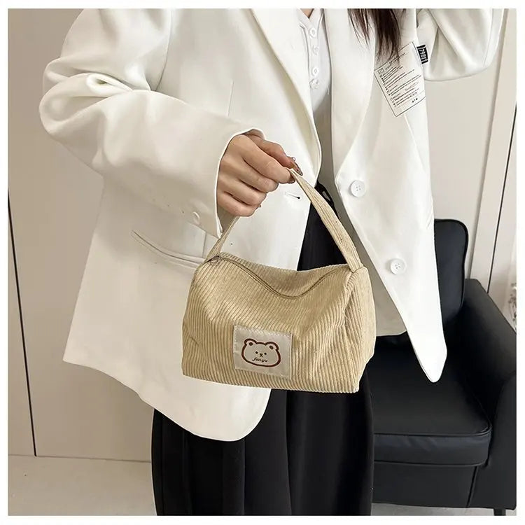 Bear Large Makeup Bag for Women Corduroy Cosmetic bag Make up Bags Zipper Pouch with handle Cosmetic Organizer Toiletry Bag