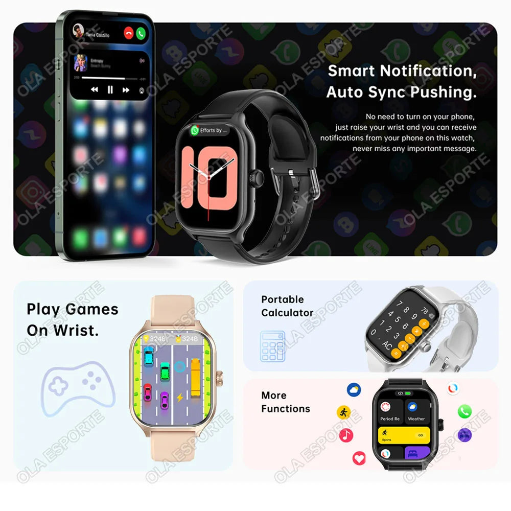 New Smart Watch Answer Call Message Preview DIY Dials Health Monitoring HD Smartwatch Waterproof Smarthwhatch For Men Women 2024