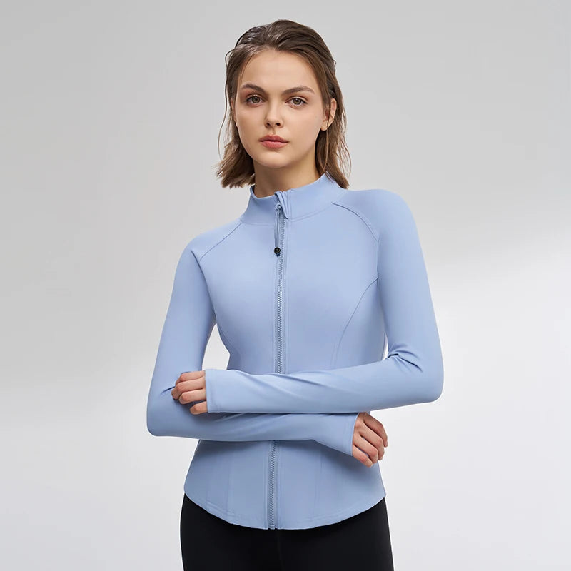 Women Sport Jackets Curved Hem Yoga Jacket Long Sleeves Running Sweatshirts Outdoor Sportwear Gym Fitness Tops Outerwear Female