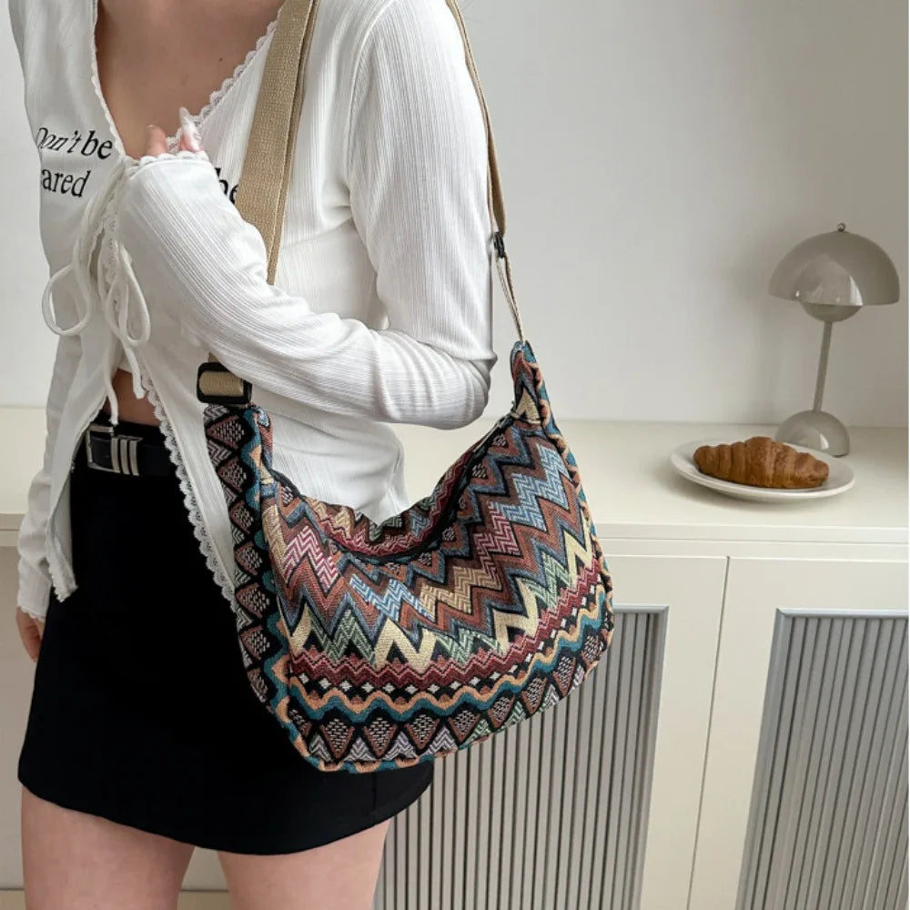 Thailand Ethnic Style Shoulder Bag Saddle Bag Large Capacity Messenger Bag Dumpling Bag Casual Commuting Bag Tote Bag