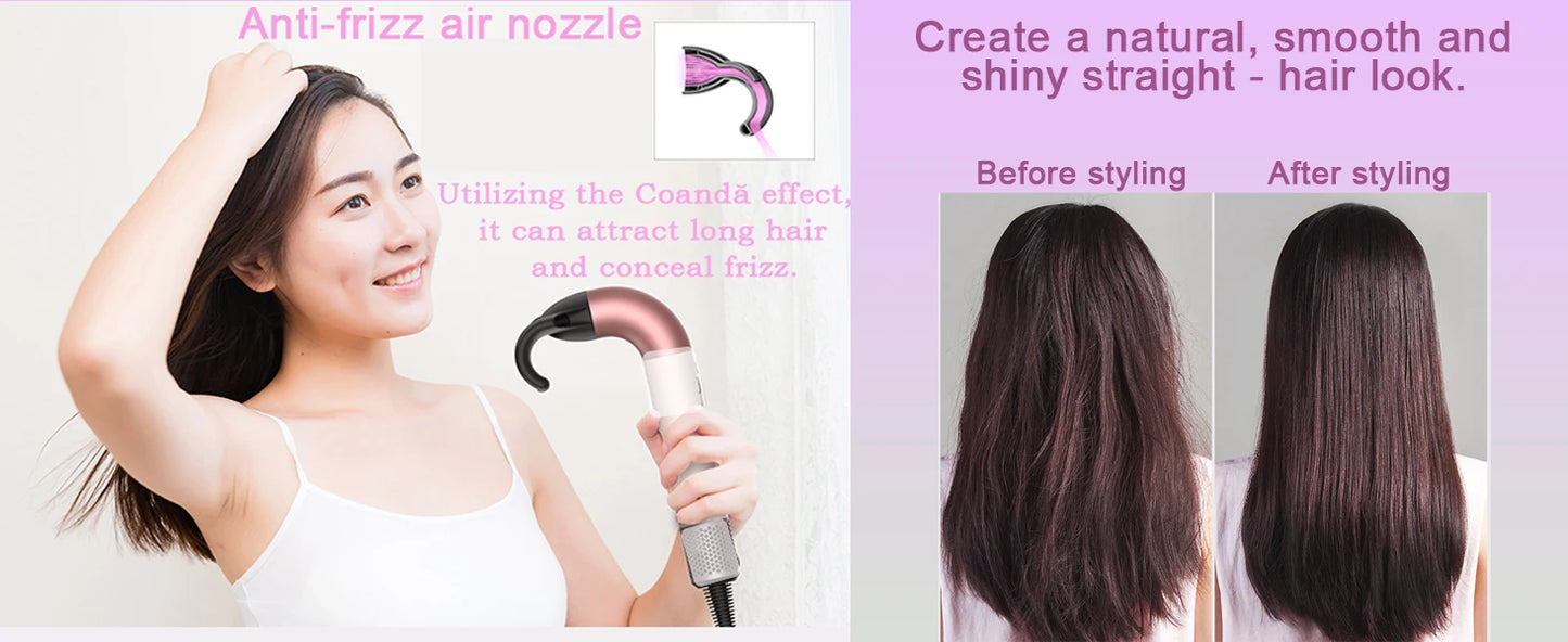 Hair dryer, 1400W high power, quick drying, lightweight body, low noise, comes with multiple types of air nozzles.