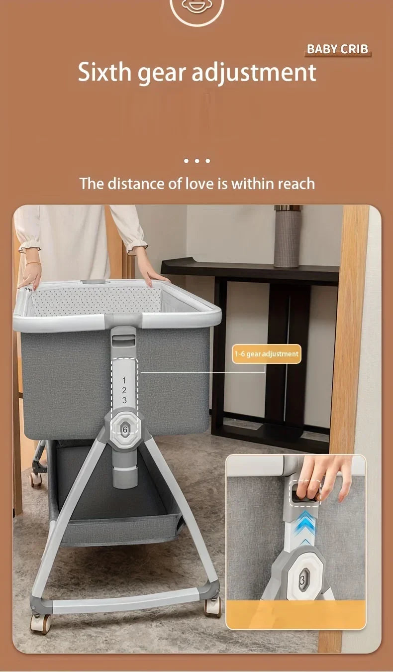 Baby Crib, Portable Splicing, Cradle Bed, Foldable Height Adjustable Splicing, and Movable Bedside Swing, Cradle Bed