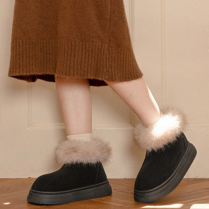 Winter Warm Shoes For Women Men Indoor Street Warm Snow Boots Soft Faux Fur Slip-on Style Girls Boys Short Boot Leisure Botas