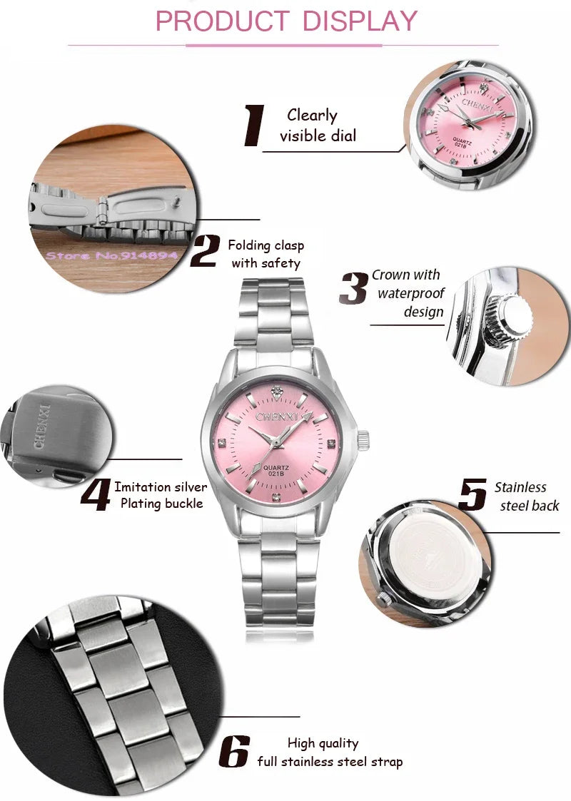 6 Fashion Colors Brand Relogio Luxury Women's Casual Watches Waterproof Watch Women Fashion Dress Lady's Rhinestone Watch 2024