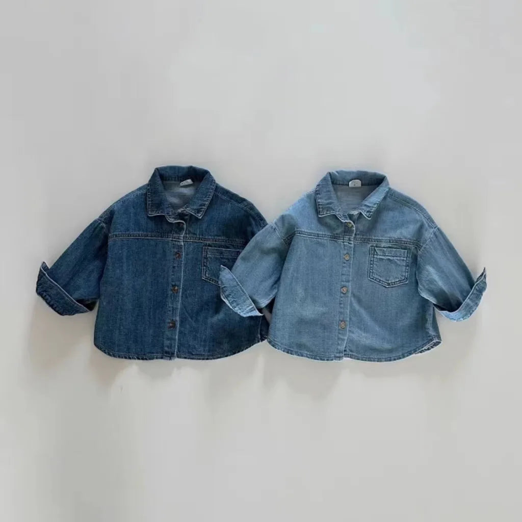 Autumn New Baby Long Sleeve Denim Jacket Infant Boys Pocket Lapel Coat Children Casual Coat Vintage Baby Denim Tops Clothes