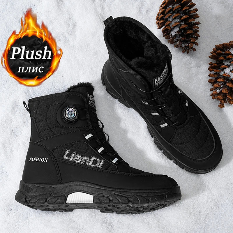 Men's Winter Snow Boots, Mid-Calf Design, Thick Plush Lining for Warmth and Comfort, Suitable for Cold Weather Sports and Casual Wear