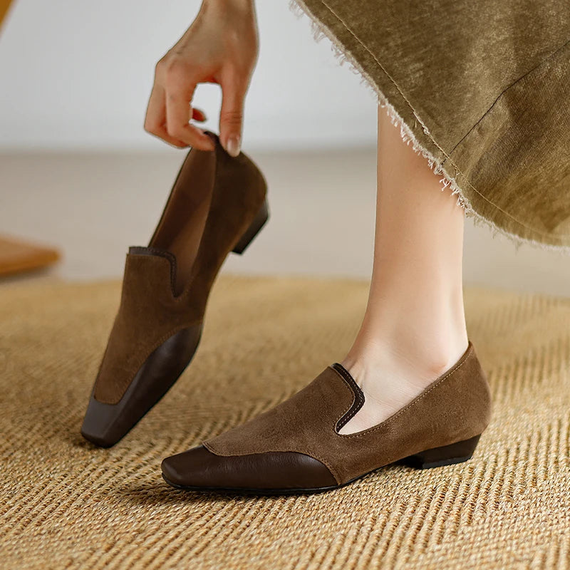 2025 NEW Autumn Women Loafers Genuine Leather Women Shoes Square Toe Chunky Heel Shoes Women Pumps Soft Ladies Shoes