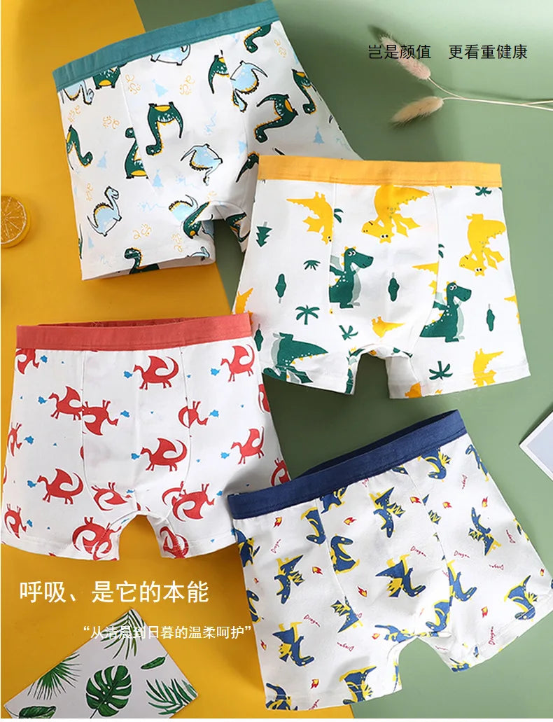 Boys 4 Pcs/lot Underwear Teenagers Panties Boxers Cartoon Printed Shorts for Kids Children's Clothing Baby 100% Cotton Briefs