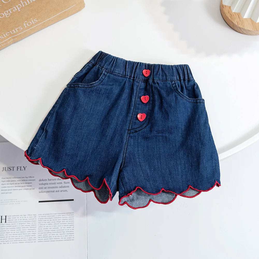 Baby Girls Denim Shorts 2024 Summer Kids Girl Short Jeans Casual  Love Button Bow Design Hot Pants