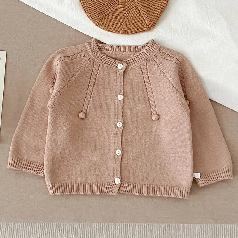 Autumn Winter Korean Style Toddler Baby Girls Sweater Coat Newborn Baby Girls Solid Color Knitting Cardigan Baby Girl Clothing