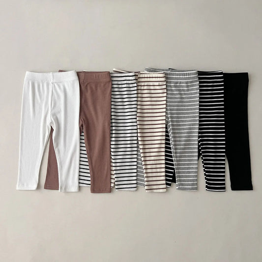Otoño Ins ropa para niños niña niños acanalado liso Simple Leggings niño bebé pantalones casuales a rayas pantalones infantiles de algodón para el hogar