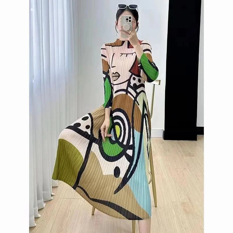 Long Dresses Womens Dresses Spring and Summer new Cartoon Printing Short Sleeve Temperament Fashion Loose Long Dress Female
