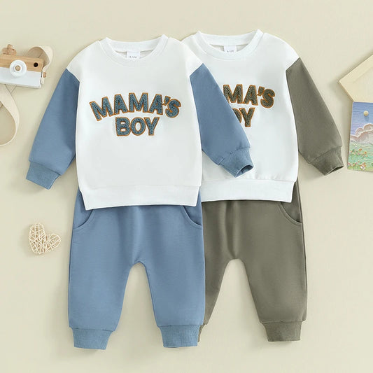 Toddler Baby Boy Outfit Casual Fuzzy Letter mamas boy Sweatshirt Pant Set  Long Sleeve Infant Clothes