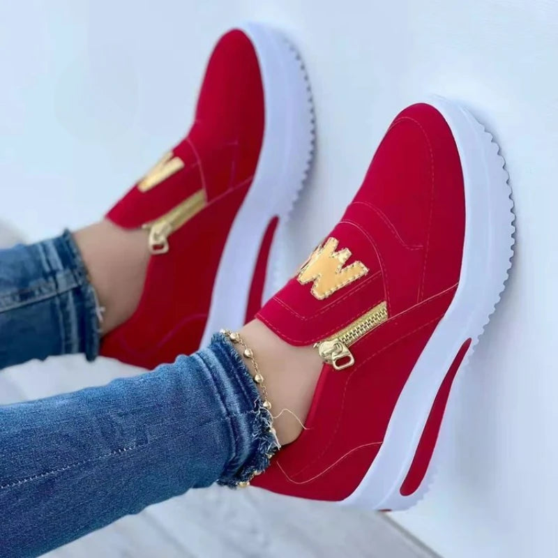 Women's Sneakers Platform Shoes Side Zipper M Printed Women Vulcanized Shoes Lightweight Casual Shoe Plus Size 43 Women Shoes