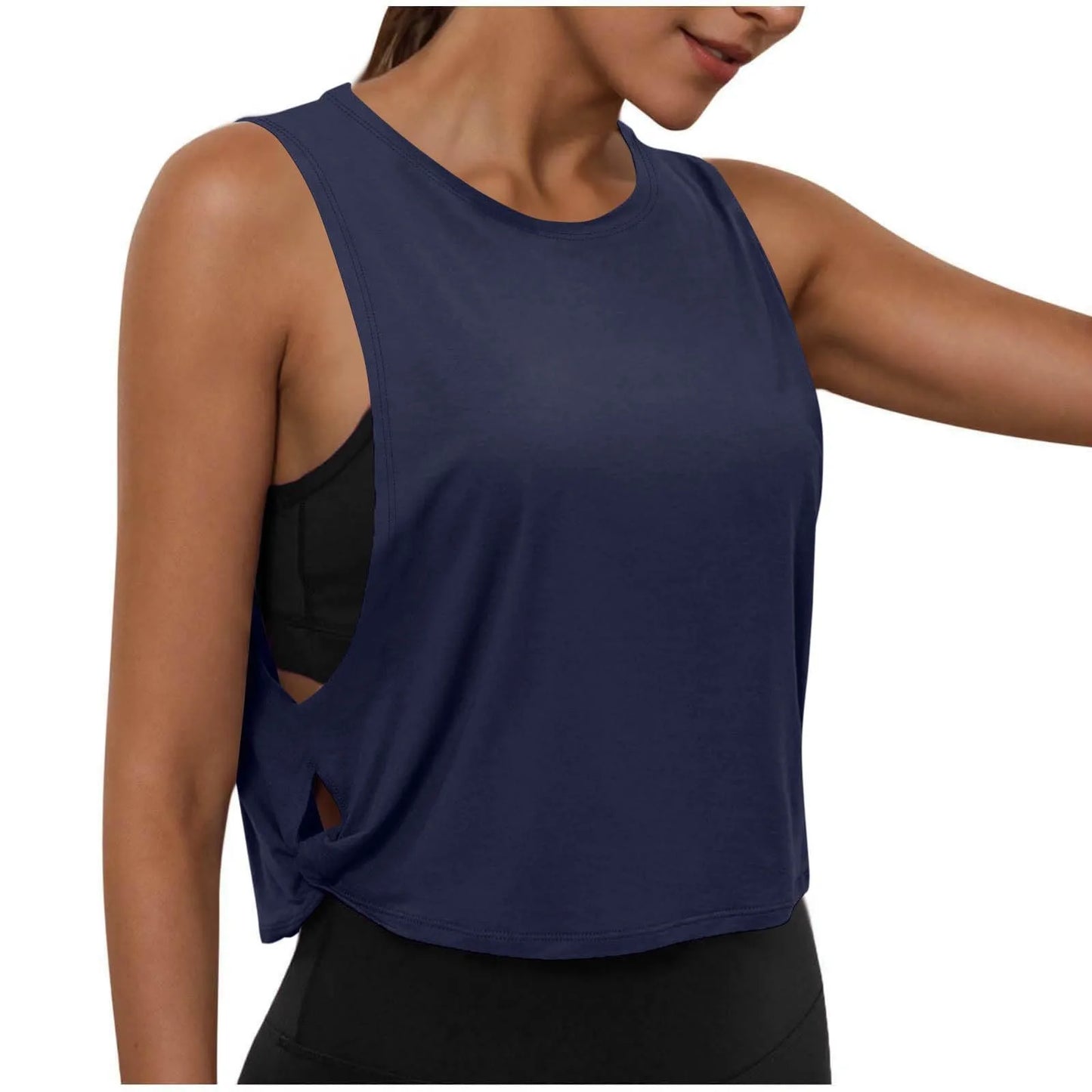 Women Sleeveless Yoga Tops Athletic Vest Breathable Blouse Cover Up Gym Workout Cool T-Shirt Running Short Tank Crop Top