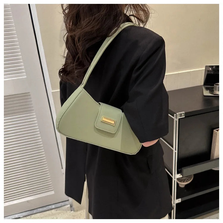 Minimalist Shoulder Bag for Women Simple Solid Color Underarm Bag Women's Buckle Handbag and Purse Fashion Small Top-handle Bags