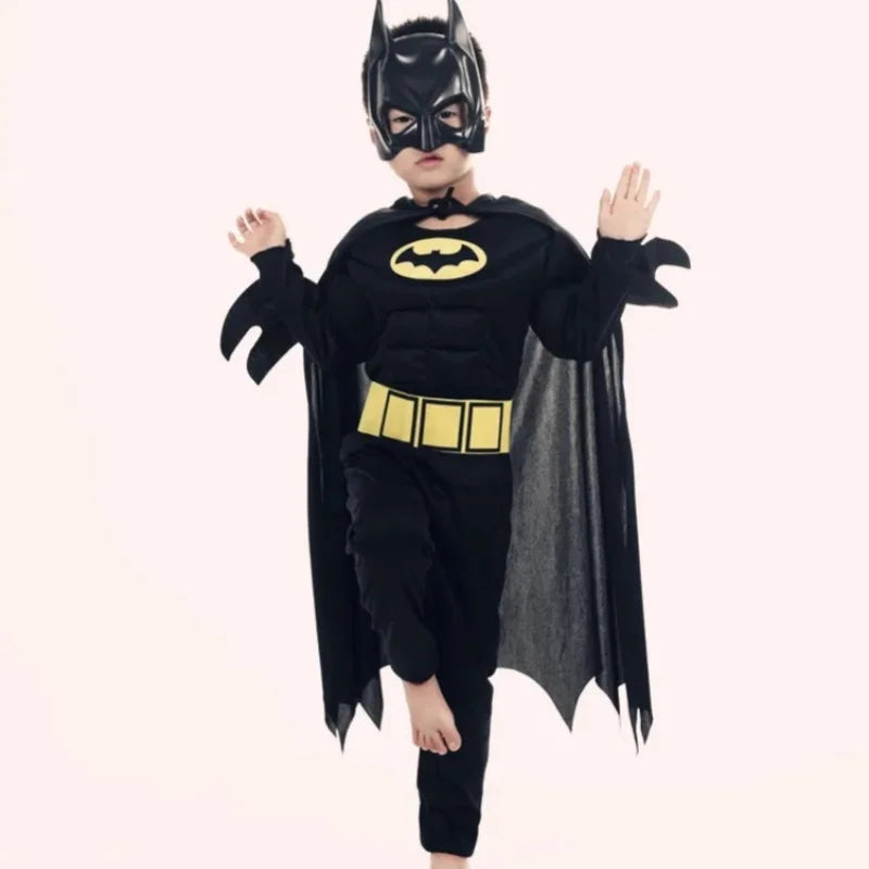 Kids Bat Cosplay Jumpsuit Hero Costume Suit with Cape Mask Men Superhero Wayne High Quality Halloween Carnival Party