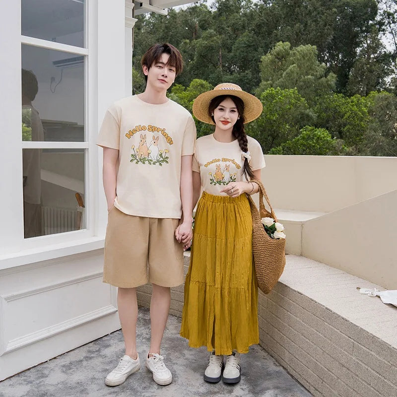 Family Matching Outfits Shirt Couple Set Wear Skirt Summer Holiday Short Pants Women Blouse Tee Mother's Day Beach Wear