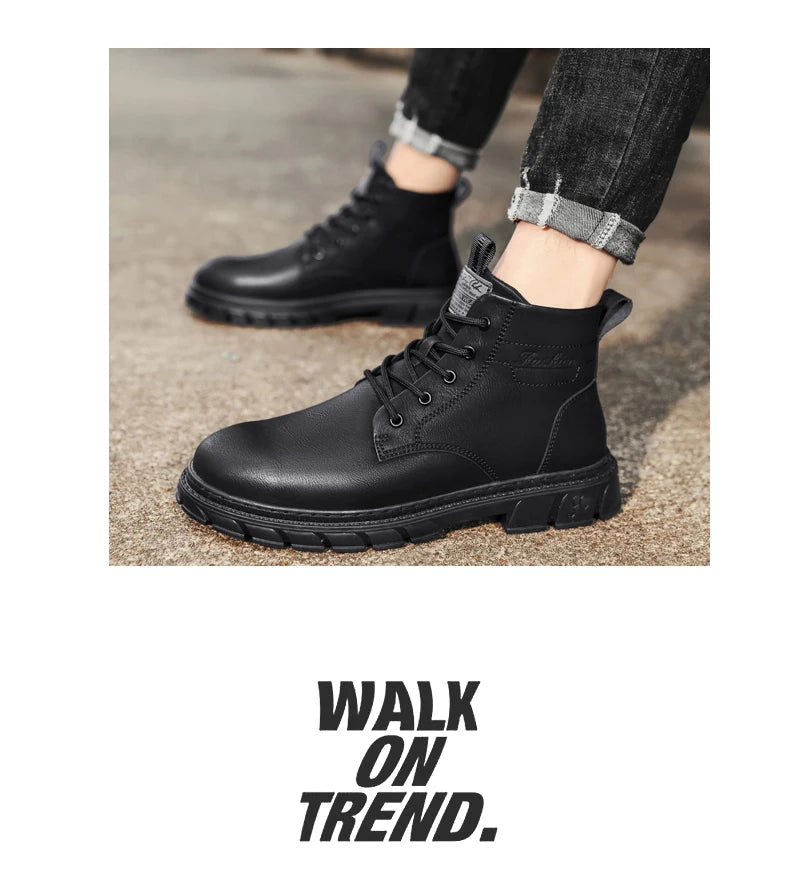 Winter Men Boots Outdoor Leather Ankle Boots Lightweight High Top Casual Boots Designer Male Work Boots Classic Handmade Boots