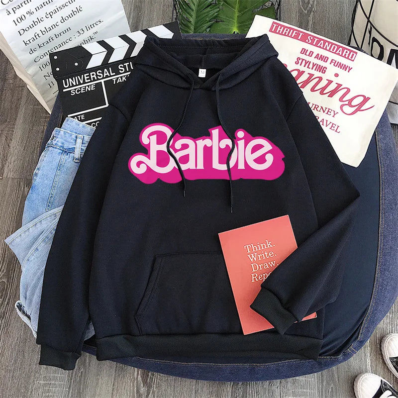 Sudaderas con capucha de Barbie para niñas, suéter informal Y2K Sweetness, jersey de otoño, suéter con capucha con estampado de letras a la moda, regalo de manga larga para mujer