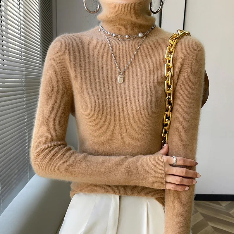 100% pure cashmere sweater women  sweater slim fit sweater versatile for autumn and winter knitted high neck cashmere