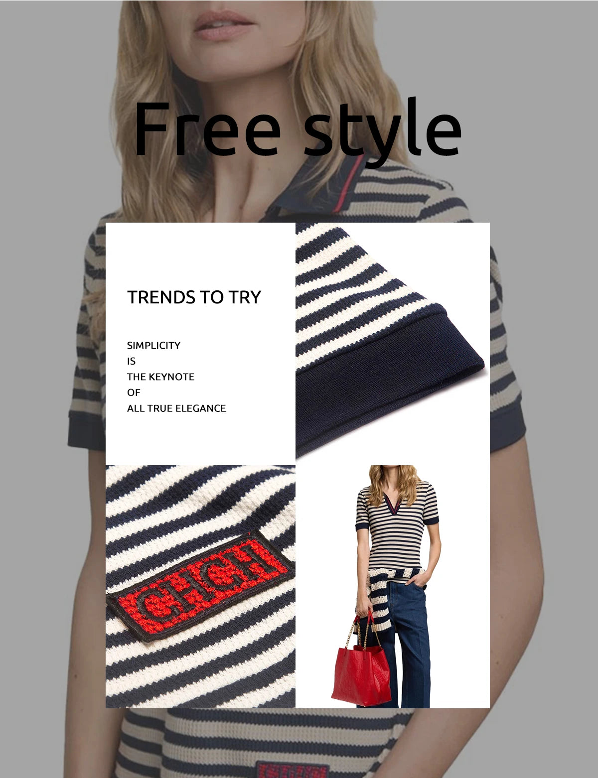 CHCH Fashion Stripe Knitted Polo Neck T Shirt For Women Soft Chic Short Sleeve Casual Pullovers 2025 Summer New Lady Street Tops