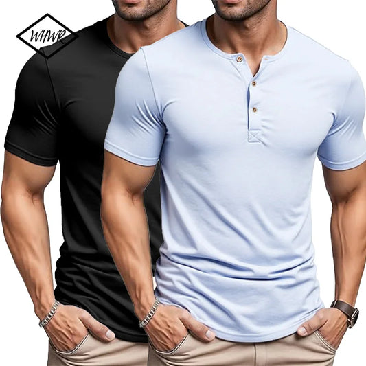 Men's Cooling Henley T-Shirt Slim Fit Short Sleeve Quick Dry Comfy Moisture Wicking Solid Color Button Shirt for Street Style