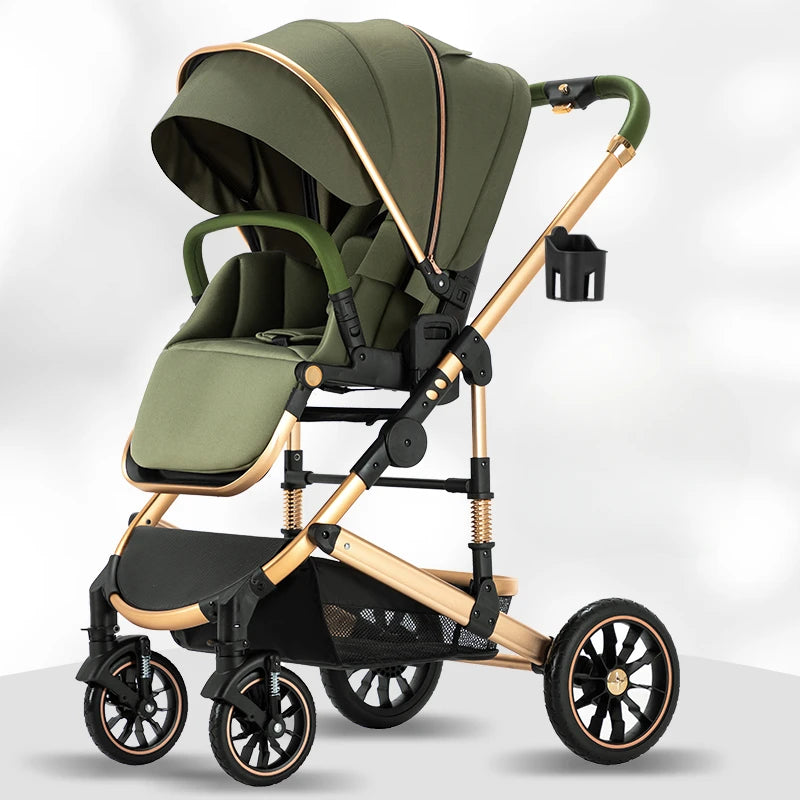 High View Two-way Stroller Eggshell Sleeping Basket Can Sit or Lie Down Lightweight Four Wheel Stroller Luxury Trolley Pushchai