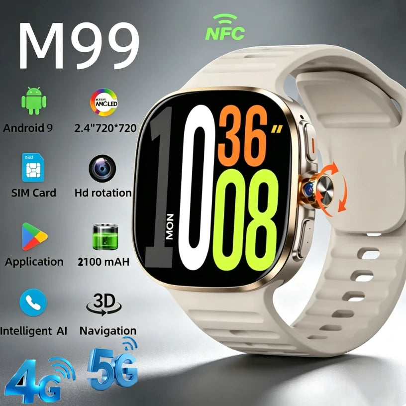 NEW Smartwatch 5G with 2.4" HD Screen 190° Rotating Camera WIFI 3D Stereo Navigation Compass NFC Bluetooth Smart Watch Men Women