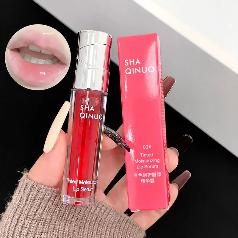 SHAQINUO Tinted Lip Serum 2.6g Deep Moisturizing Hydrating Tinted Lip Gloss Watery Glossy Mirror Finish Natural Nude Makeup
