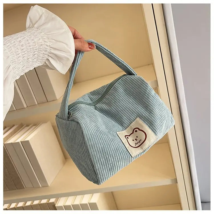 Bear Large Makeup Bag for Women Corduroy Cosmetic bag Make up Bags Zipper Pouch with handle Cosmetic Organizer Toiletry Bag