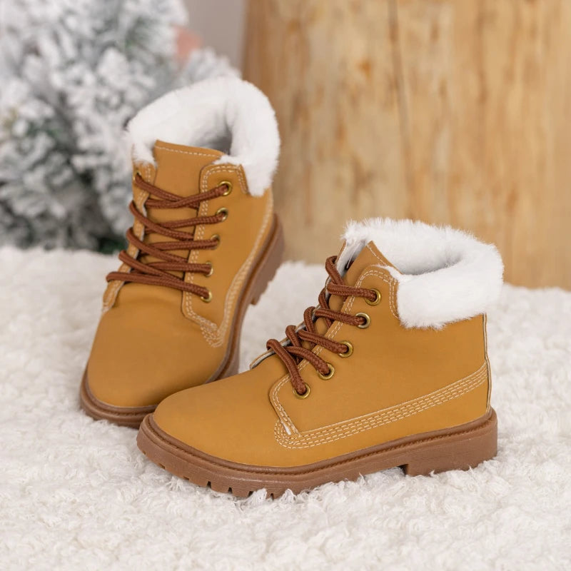 New Children's Winter Boots for Boy Warm Outdoor Girls Fashion Ankle Boots Solid Color Versatile Kids Causal School Cotton Boots