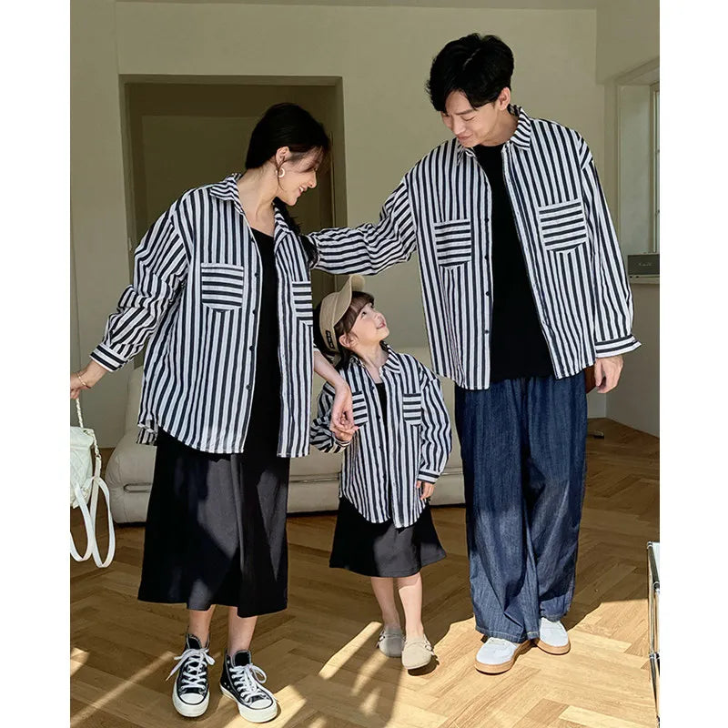 Family Matching Couple Clothes Dad Mom Children Shirts Coat Father Mother Daughter Son Clothing Sets Korean Parent-child Outfit