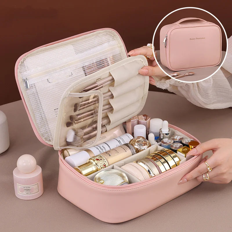 Makeup Bag Women's Cosmetic Bag Double Layer Large Capacity Portable Storage Bag Travel Organizer Waterproof Toiletry Bag