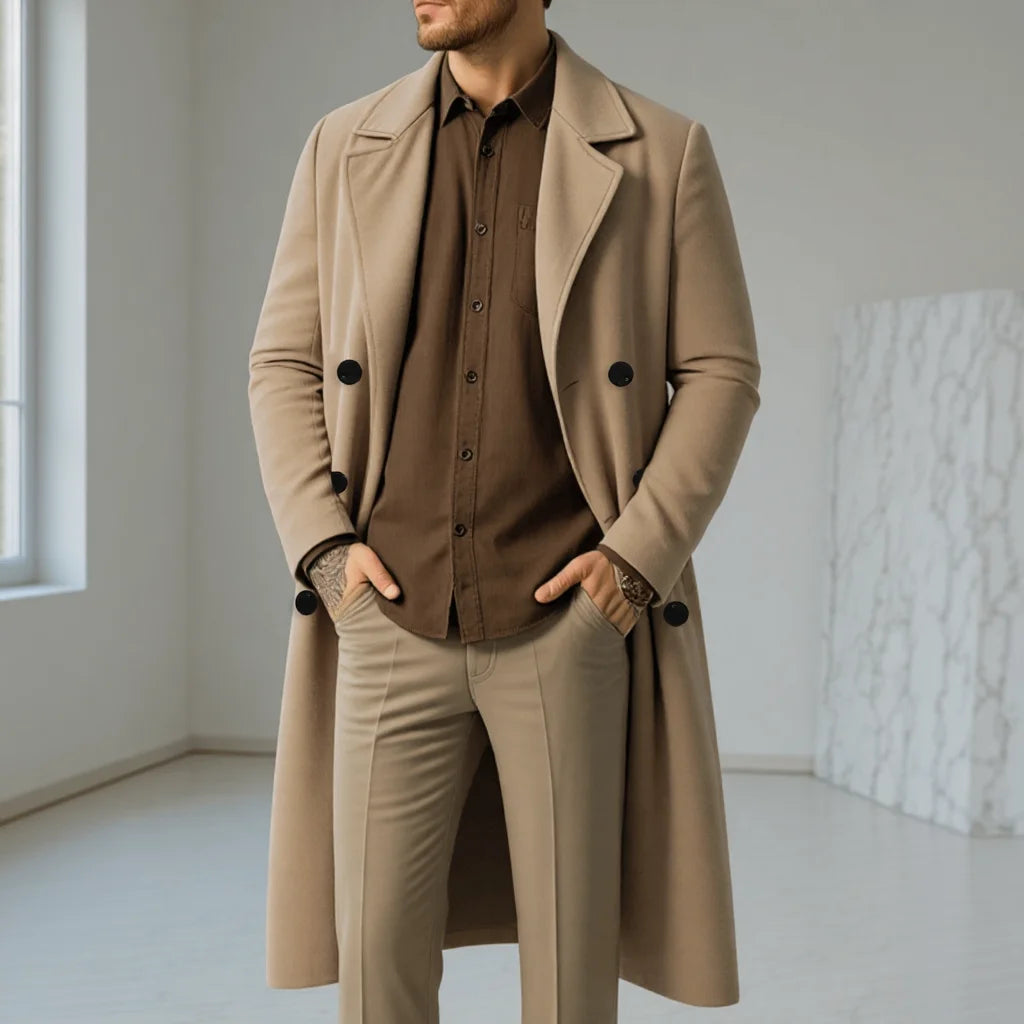 Men's Double Breasted Jacket Business Casual Gentleman Coat Fall Winter Thickened Warm Wool Blazer Formal Wear Outerwear Suit
