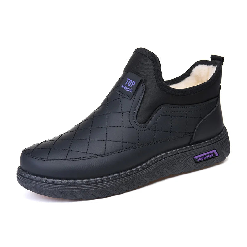 New Winter Women's Shoes, Fleece-Lined, Warm and Comfortable Short Boots, Fashionable Casual Mom Shoes, Soft Surface, Soft Sole, Flat Snow Boots