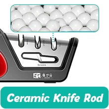 Four in One Kitchen Sharpener Restores Serrated Blade Knives and Scissors, Diamond Tungsten Steel Ceramics