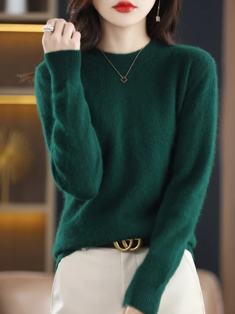 Winter Women Sweater 100% Mink Cashmere Half Turtleneck Knitted Pullovers Loose Soft Warm Female Long Sleeve Solid Jumper S-XXL