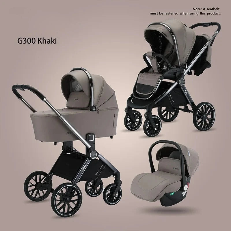 High-view 3-in-1 Baby Stroller Reversible Baby Stroller with Carrier Newborn Baby Stroller Shock Absorption Foldable