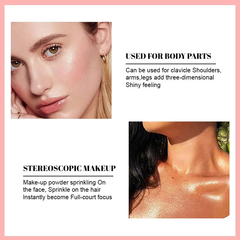 3 Colors Glitter Fairy Highlight Pat Powder Bride Wedding Highlight Powder Body Glitter Powder Shiny Powder Multifunction Makeup