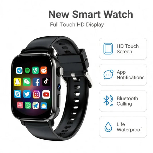 New Smart Watch with Full Touch HD Display, Built-in GPS & WiFi, Support SIM Card, Life Waterproof