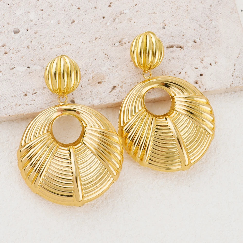 African Luxury 18K Gold Plated Earrings Dubai Hoop Earrings For Women Jewelry Sets Indian Nigerian Wedding Jewellery Party Gifts