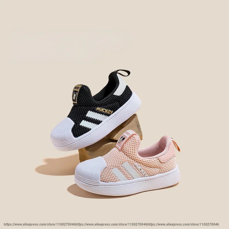 Zapatos casuales de Disney para bebé, niño y niña, zapatillas de deporte para niños, Mickey Mouse, zapatos deportivos negros para niños, zapatos para caminar para niños pequeños, talla 32