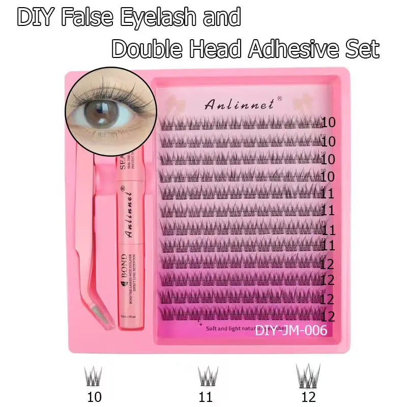 Eyelash Bundle Set DIY Eyelash 8-15mm Extended Makeup Personal Eyelash Adhesive+Sealing Layer Adhesive+Eyelash Tweezers